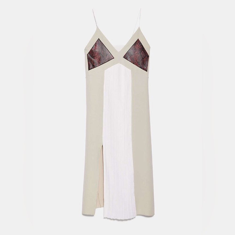 Elegant Beige and White Women's Dress